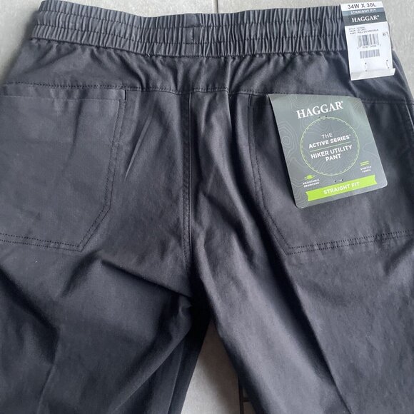 Haggar Pull On Workwear Stretch Hiker Utility Straight Fit Pants Lead Gray 34/30 - Picture 2 of 5